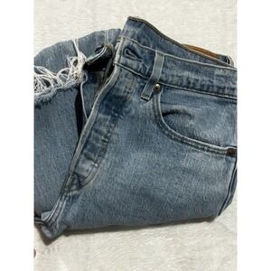 Levi's 501 Jeans Womens 28x27 Blue Skinny Filiforme Raw Hem Button Fly Denim